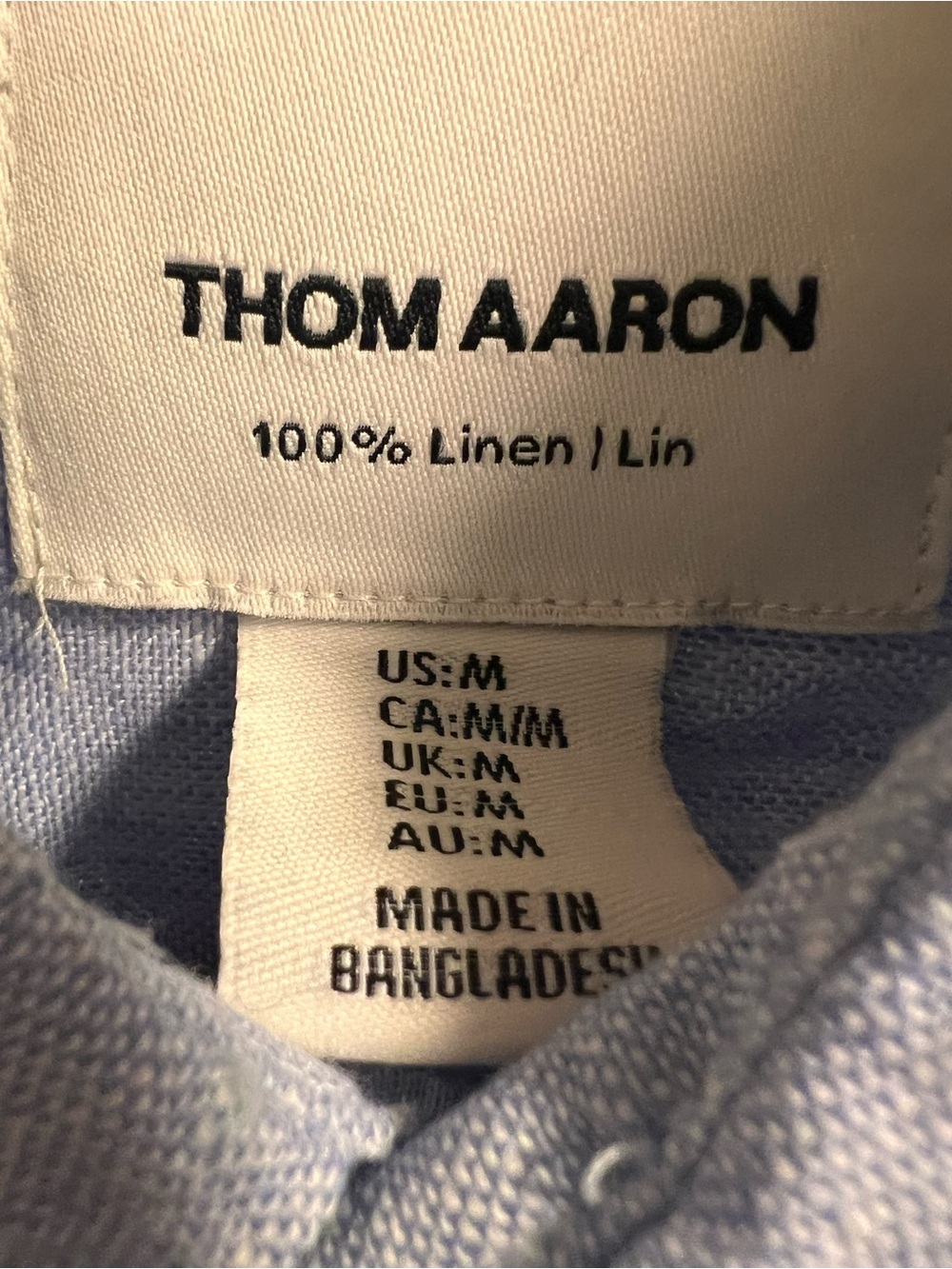 Thom Aaron 100% Linen Button Down Shirt Men’s Medium blue Short Sleeve - Picture 2 of 5